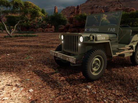 WW2 jeep with trailer 3D Model