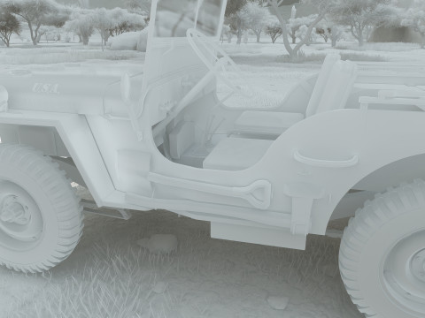 WW2 jeep with trailer 3D Model