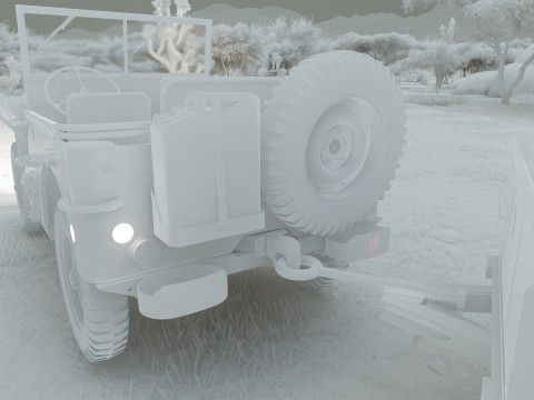 WW2 jeep with trailer 3D Model