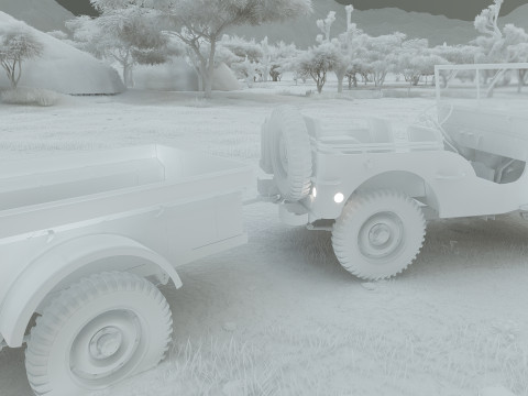 WW2 jeep with trailer 3D Model
