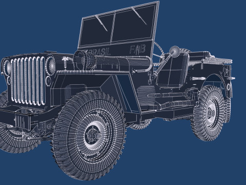 WW2 jeep with trailer 3D Model
