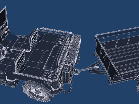 WW2 jeep with trailer 3D Model
