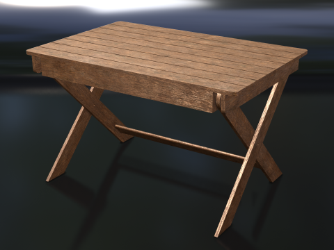 Folding solid wood table model 3D 模型