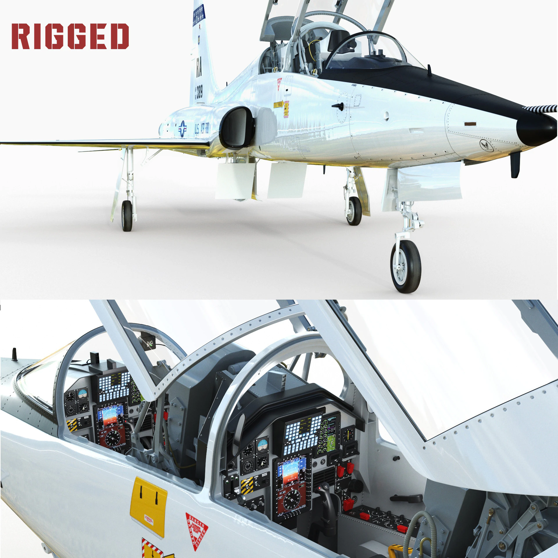 Northrop T-38 Talon Supersonic Aircraft PBR 3D Model .c4d .max .obj .3ds .fbx .stl .blend