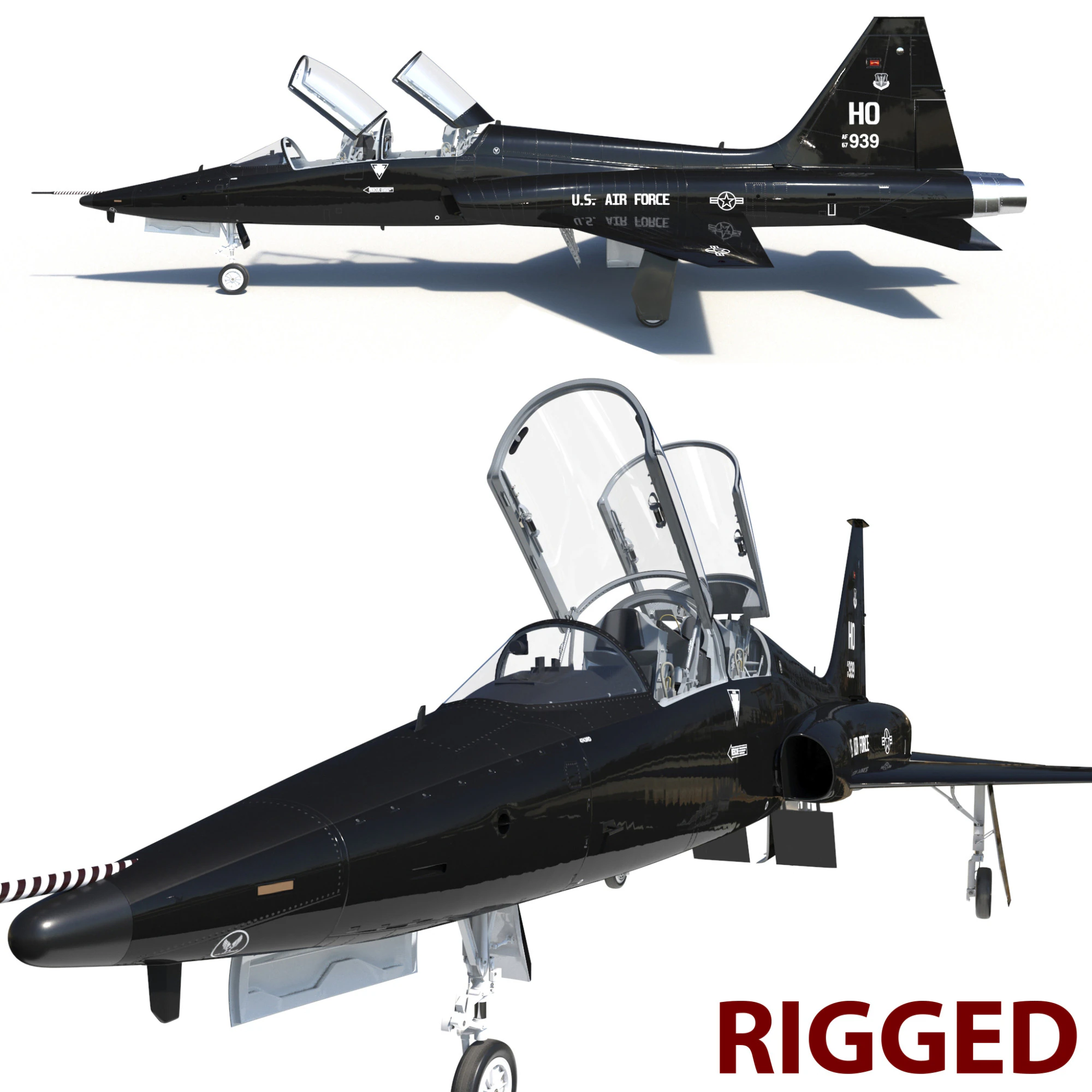 Northrop T-38 Talon Black Aircraft PBR 3D Model .c4d .max .obj .3ds .fbx .stl .blend 