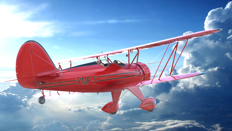 WACO YMF-5 biplane Rigged PBR 3D Модель .c4d .max .obj .3ds .fbx .stl .blend 