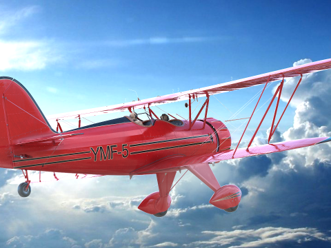 WACO YMF-5 biplane Rigged PBR 3D मॉडल