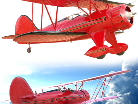WACO YMF-5 biplane Rigged PBR 3D Model