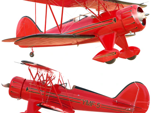 WACO YMF-5 biplane Rigged PBR 3D Model