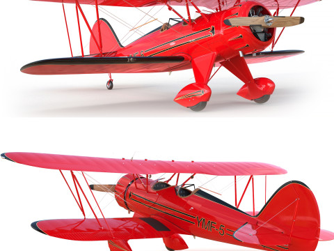 WACO YMF-5 biplane Rigged PBR 3D Модель
