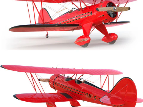 WACO YMF-5 biplane Rigged PBR 3D Model
