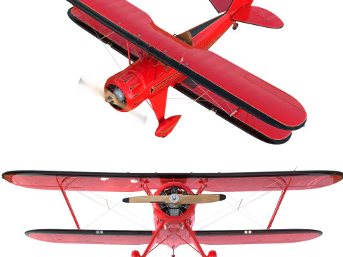 WACO YMF-5 biplane Rigged PBR 3D Model