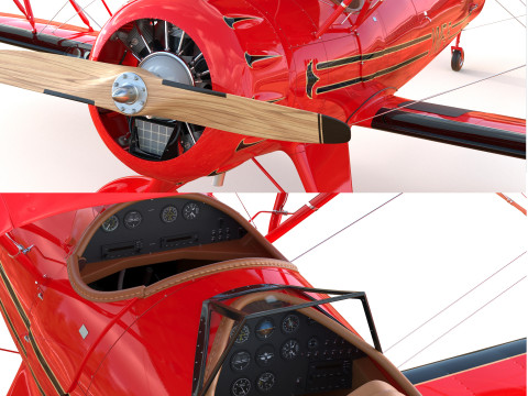WACO YMF-5 biplane Rigged PBR 3D Модель