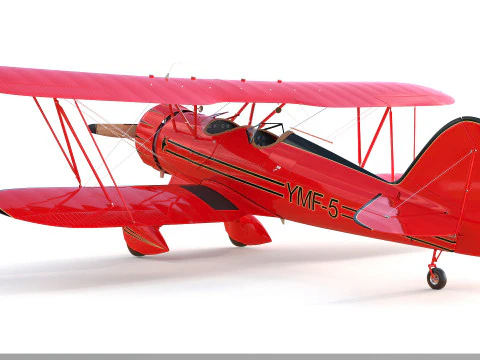 WACO YMF-5 biplane Rigged PBR 3D Model