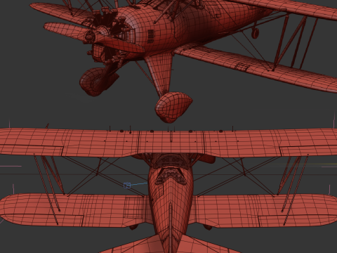 WACO YMF-5 biplane Rigged PBR 3D Модель
