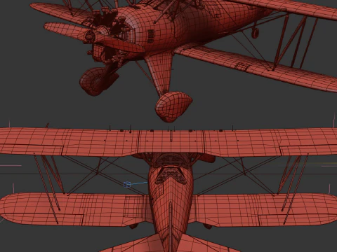 WACO YMF-5 biplane Rigged PBR 3D Model
