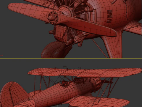 WACO YMF-5 biplane Rigged PBR 3D Model