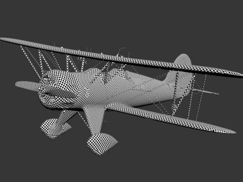 WACO YMF-5 biplane Rigged PBR 3D Model