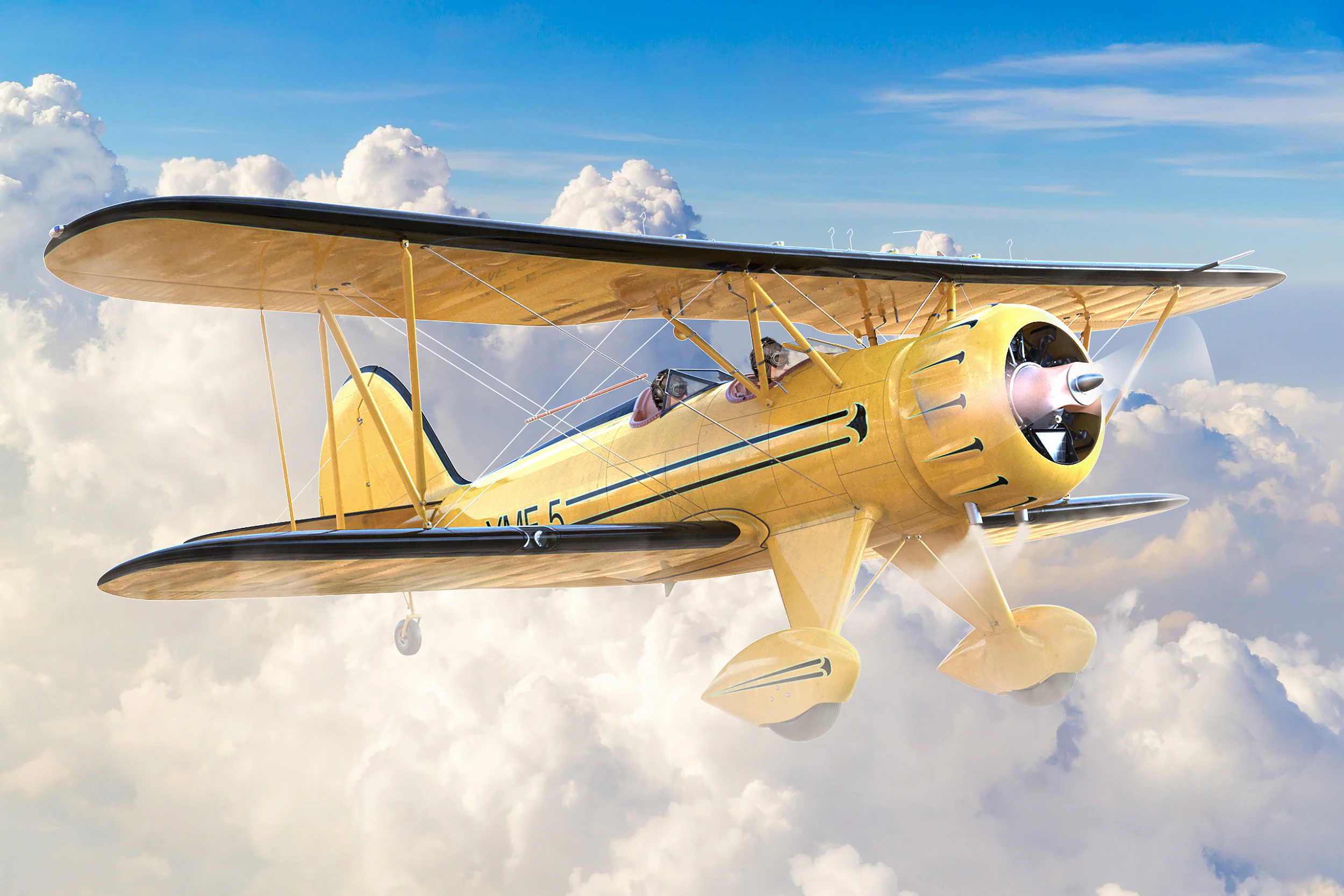 WACO YMF-5 biplane Rigged Yellow PBR 3D Model .c4d .max .obj .3ds .fbx .stl .blend 