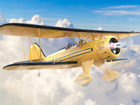 WACO YMF-5 biplane Rigged Yellow PBR Model 3D
