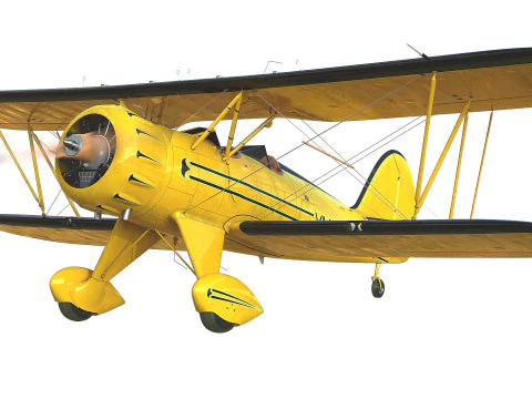 WACO YMF-5 biplane Rigged Yellow PBR 3D Model