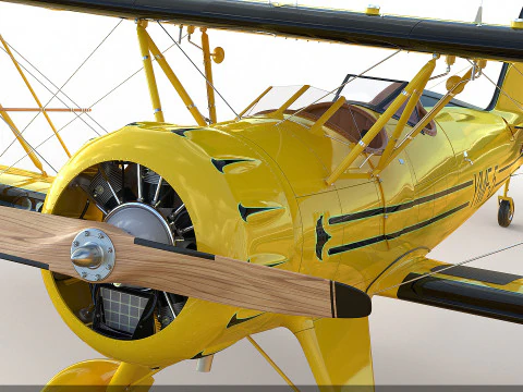 WACO YMF-5 biplane Rigged Yellow PBR 3D Model