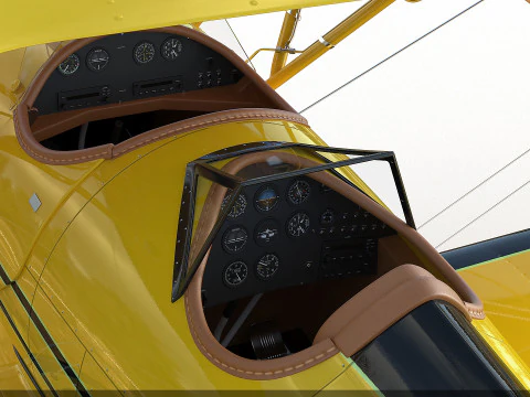 WACO YMF-5 biplane Rigged Yellow PBR 3D Model