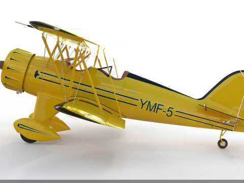 WACO YMF-5 biplane Rigged Yellow PBR 3D Model