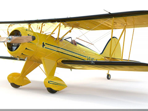 WACO YMF-5 biplane Rigged Yellow PBR 3D Model