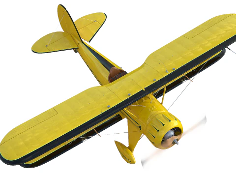 WACO YMF-5 biplane Rigged Yellow PBR 3D Model