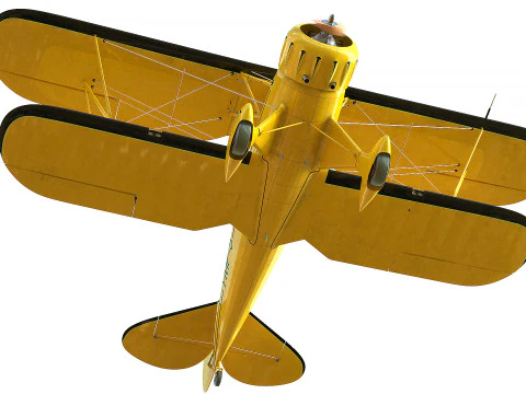 WACO YMF-5 biplane Rigged Yellow PBR 3D Model