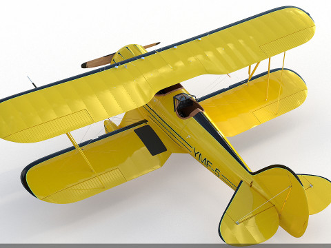 WACO YMF-5 biplane Rigged Yellow PBR 3D 모델