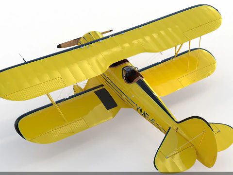 WACO YMF-5 biplane Rigged Yellow PBR 3D Model