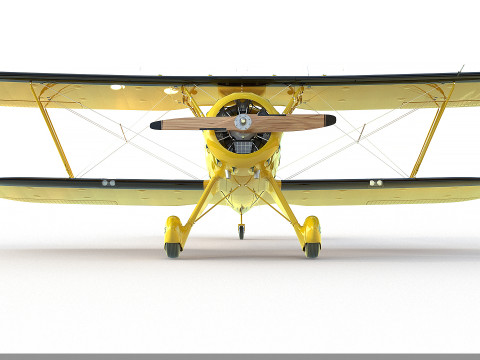 WACO YMF-5 biplane Rigged Yellow PBR 3D 모델
