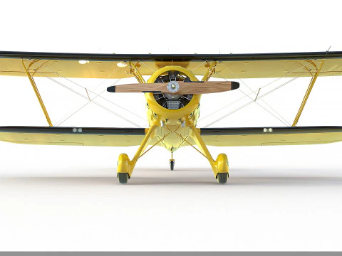 WACO YMF-5 biplane Rigged Yellow PBR 3D Model