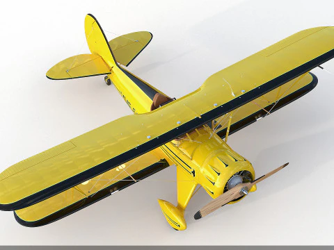 WACO YMF-5 biplane Rigged Yellow PBR 3D Model