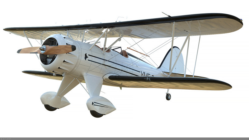 WACO Classic YMF-5 biplane White PBR 3D Модель .c4d .max .obj .3ds .fbx .stl .blend 