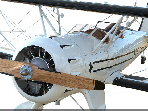 WACO Classic YMF-5 biplane White PBR 3D Модель