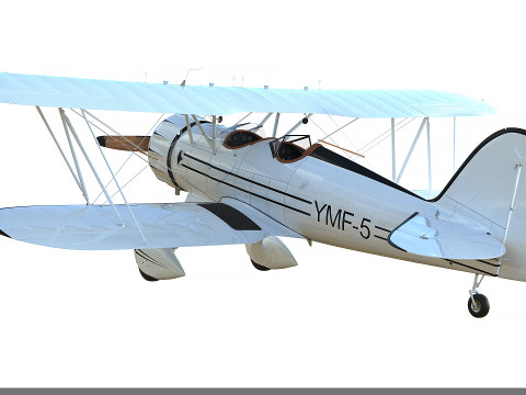 WACO Classic YMF-5 biplane White PBR 3D Модель