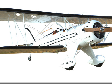 WACO Classic YMF-5 biplane White PBR 3D Модель