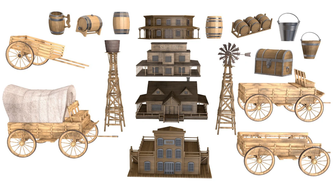 Large Western Collection 3D Model .c4d .max .obj .3ds .fbx .stl .blend 