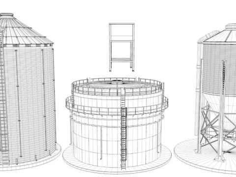 Grain Storage Bins Collection 3D Model