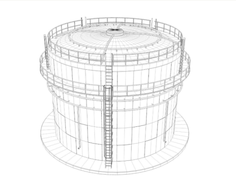 Cylindrical Oil Tank 3D मॉडल