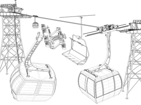 Ski Gondola Lift Towers collection 3D Model