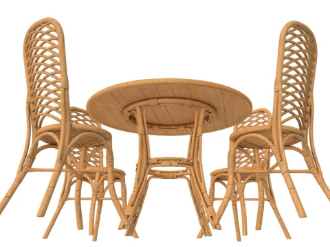 Dining Table with Chairs Set 3D Model