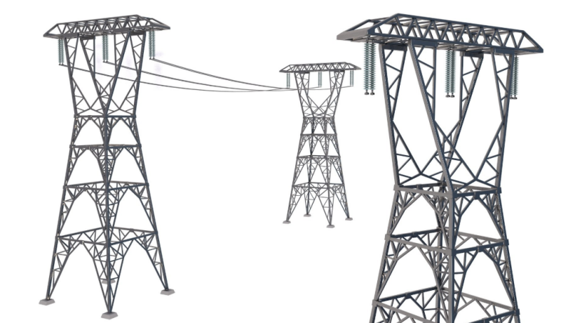 Power Lines Pylons 3D Model .c4d .max .obj .3ds .fbx .stl .blend 