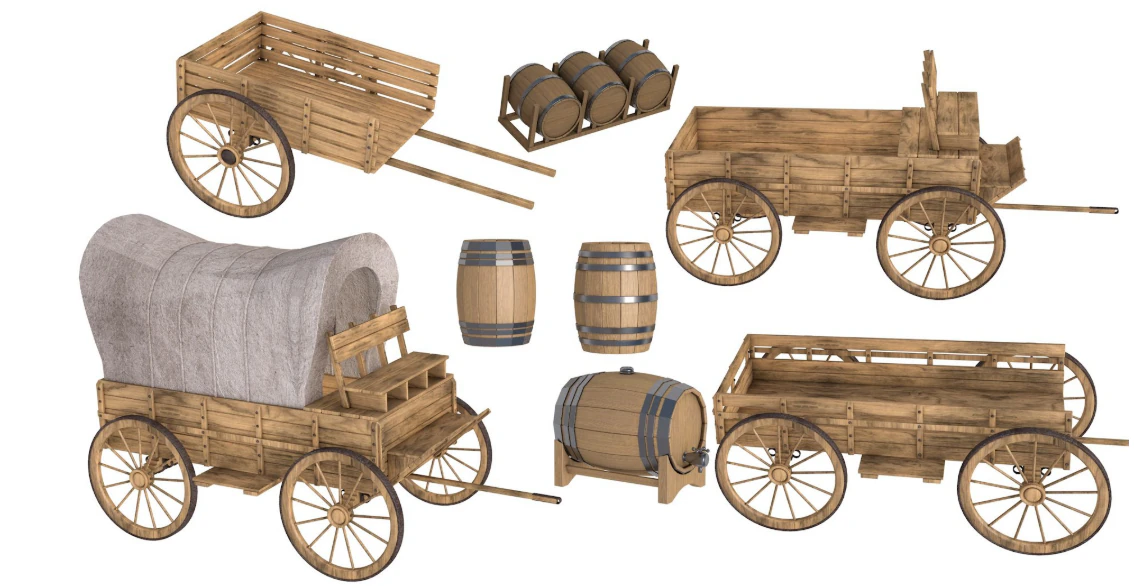 Wooden wagon collection 3D Model .c4d .max .obj .3ds .fbx .stl .blend