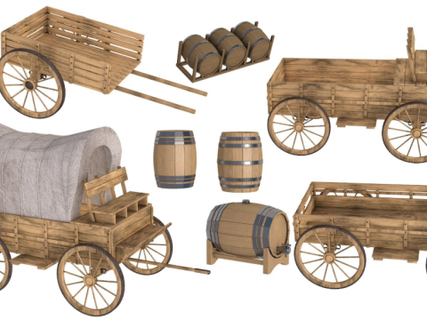 Wooden wagon collection Modèle 3D