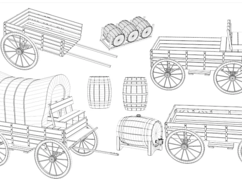 Wooden wagon collection 3D Model
