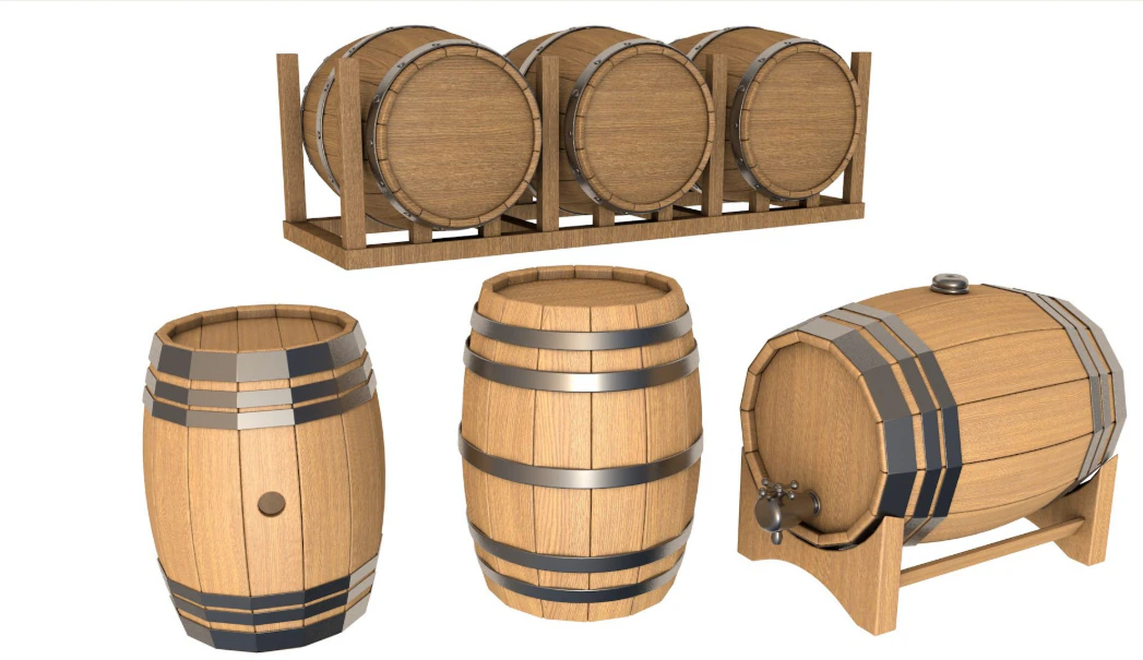 Wooden Barrel collection 3D Model .c4d .max .obj .3ds .fbx .stl .blend 